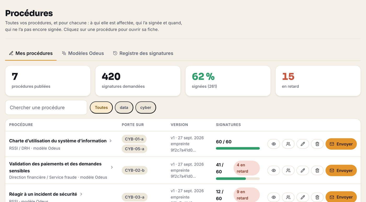 Console Odeus : registre des procédures et des signatures